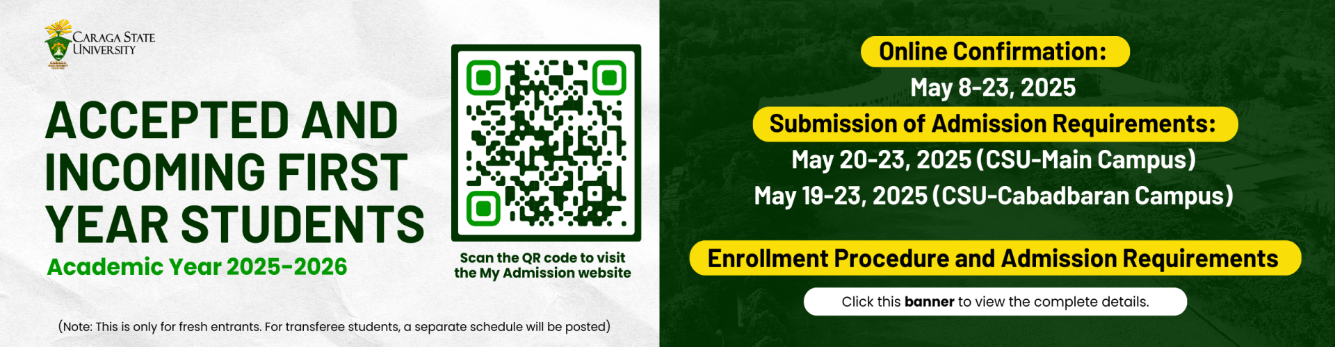 CSU_AT 2025 Online confirmation and Submission of Requirements Banner