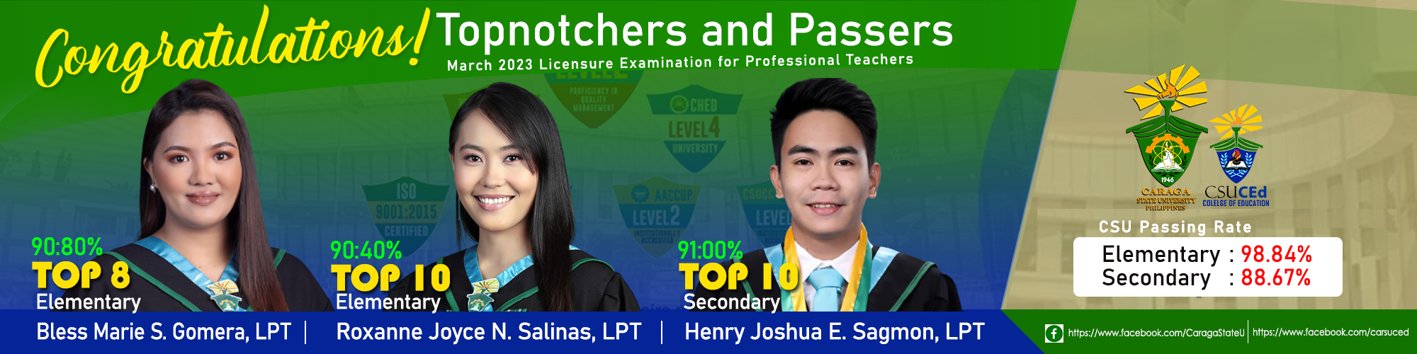 CSU Topnotchers and Passers LET 2023