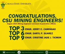 CSU clinches 3rd, 6th, and 9th spots in recent Mining Engineers Licensure Examination